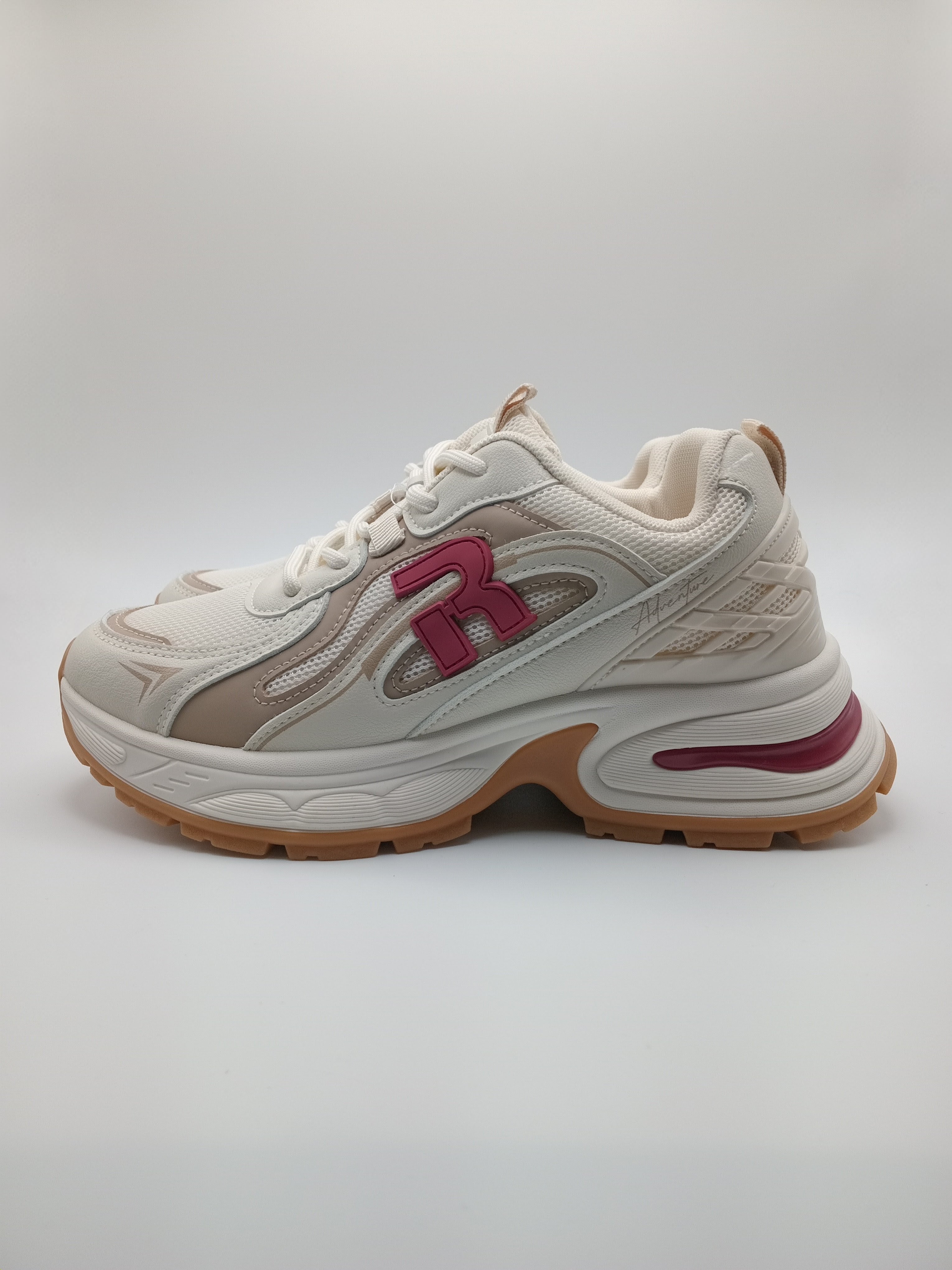 TÊNIS REFRESH BRANCO VERMELHO BEGE NUDE TECIDO SPORT