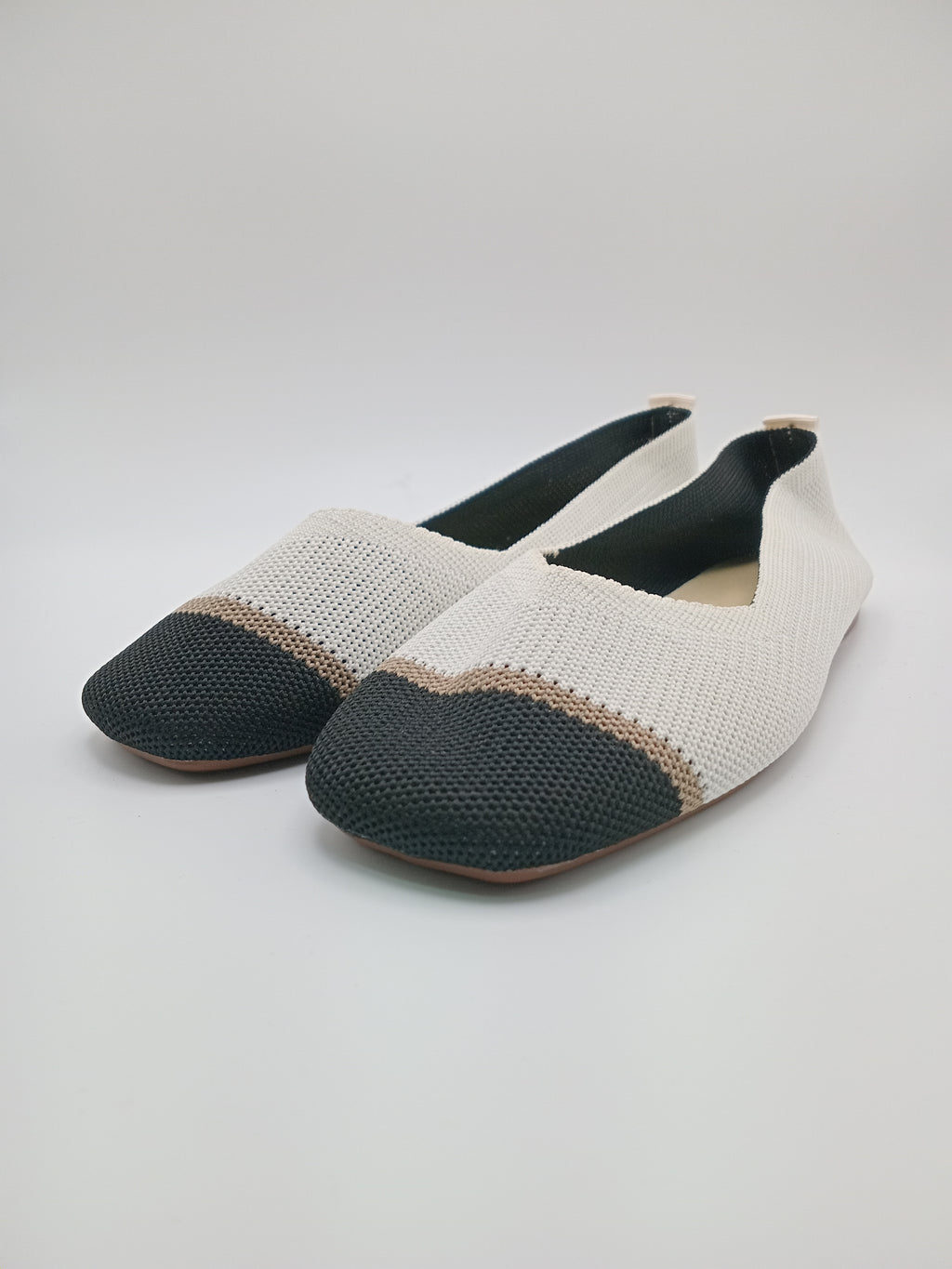 Sabrinas Confortáveis Fashion de Ponta Quadrada Malha Respirável Sem Atacadores; Sapatos Rasos Casuais Elegantes e Leves para Primavera e Verão; Design Moderno com Detalhe de Cor Contrastante.