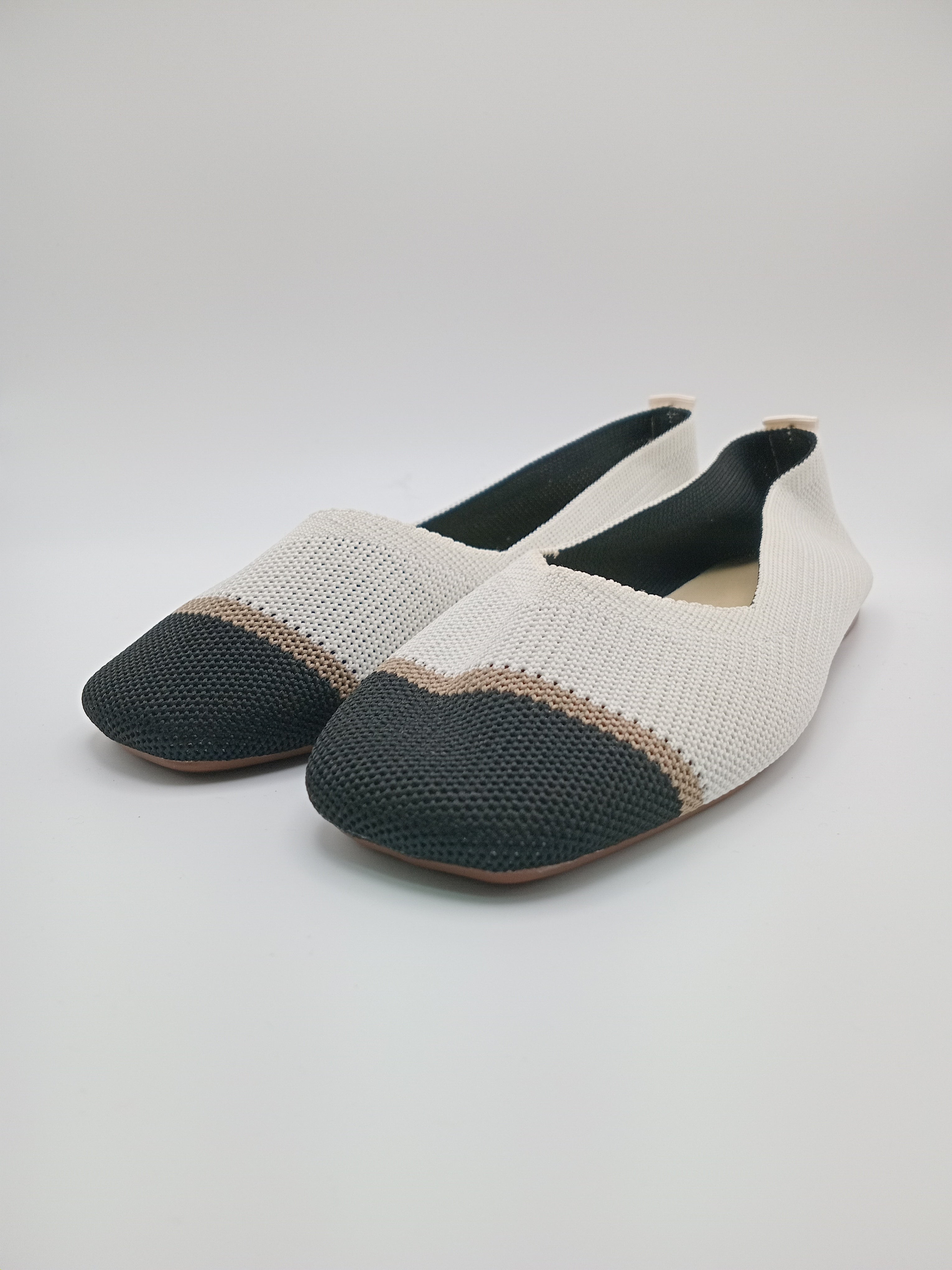 Sabrinas Confortáveis Fashion de Ponta Quadrada Malha Respirável Sem Atacadores; Sapatos Rasos Casuais Elegantes e Leves para Primavera e Verão; Design Moderno com Detalhe de Cor Contrastante.