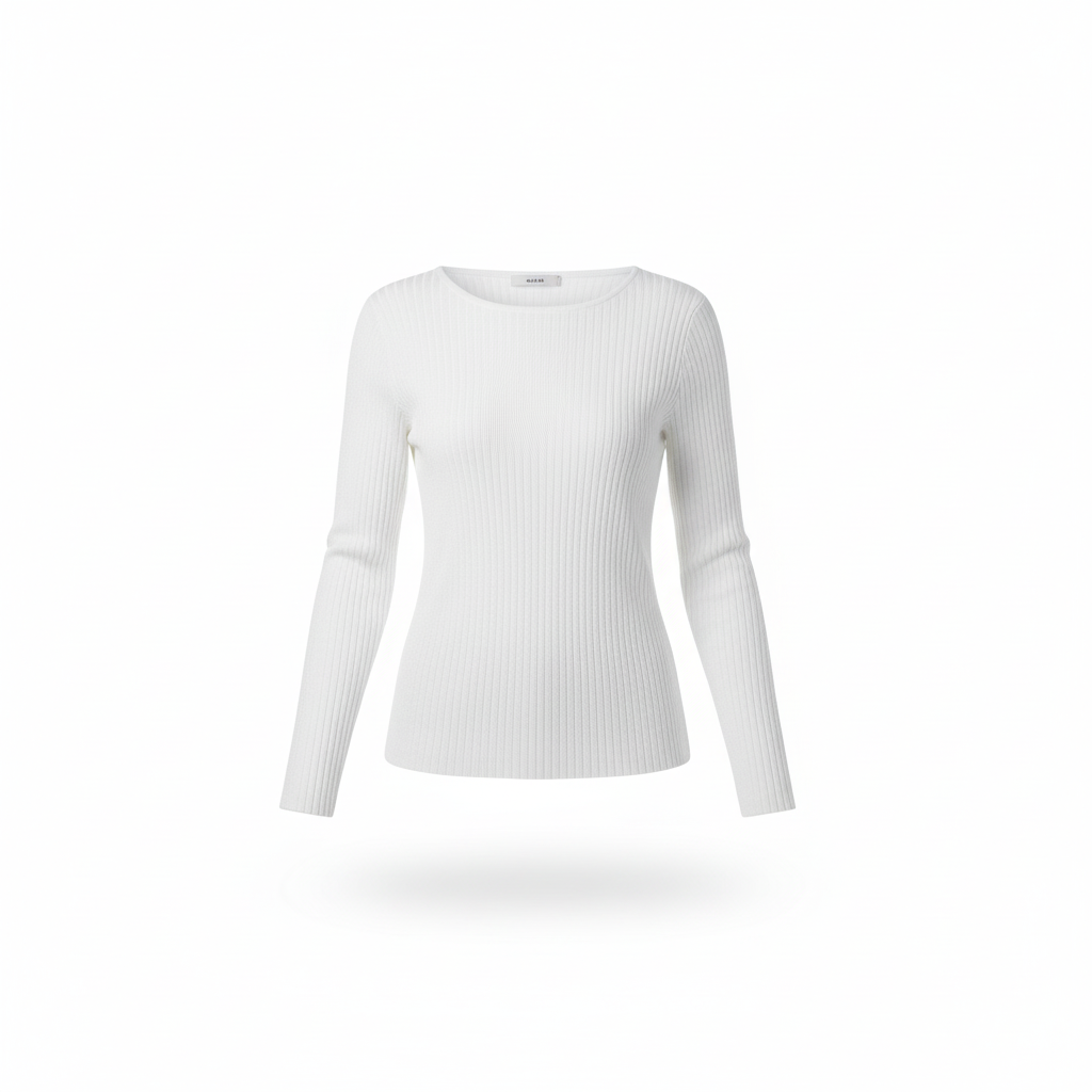 CAMISOLA VINCEOTTO CREME DECOTE EM BICO MANGA CUMPRIDA