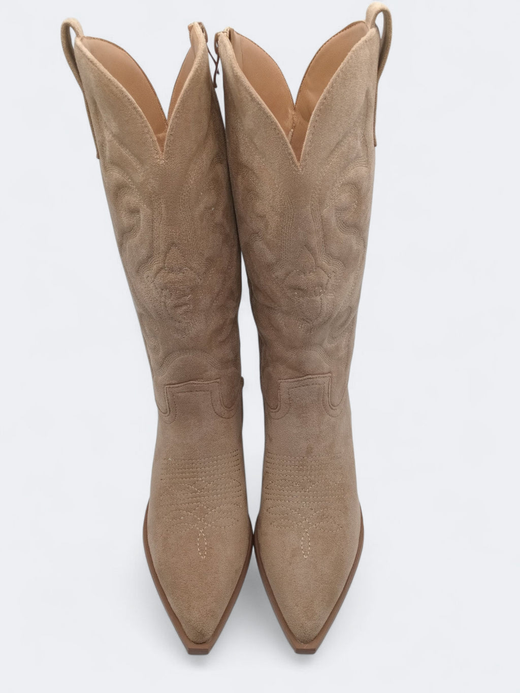 BOTA COWGIRL MARQUIIZ KHAKI BEGE CAMURÇA BORDADO ZIPER BICUDO