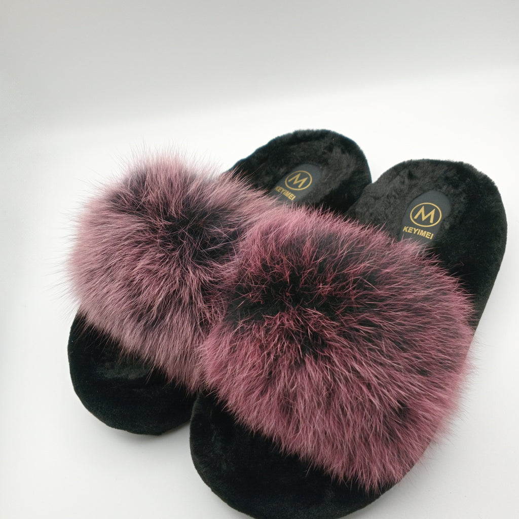 CHINELOS KEYMEI PRETO E ROSA PELOS VELUDO