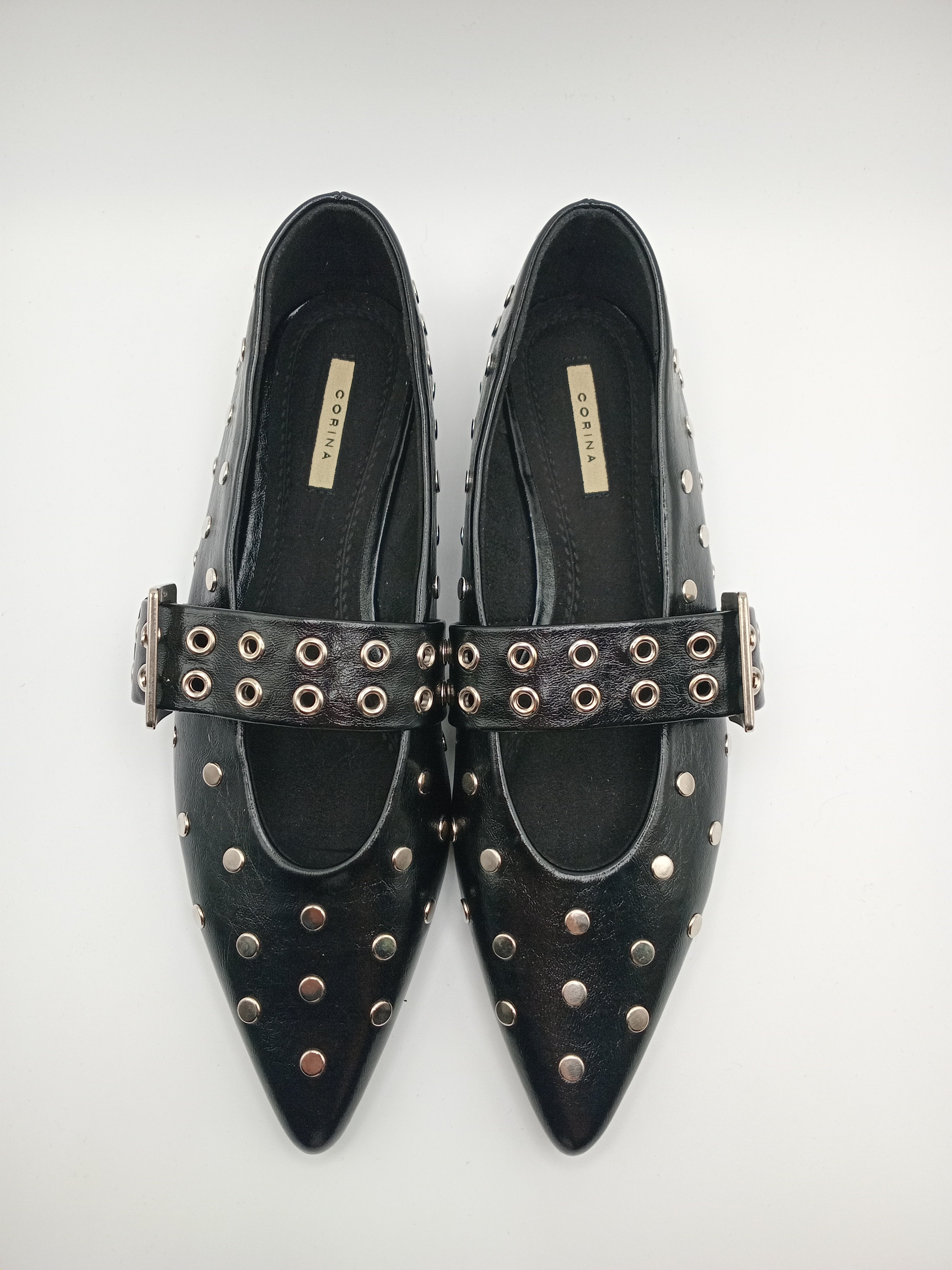 SABRINA MARY JANE CORINA PRETO ECO PELE TIRA TAXAS CÍRCULOS ARGOLAS BICUDO