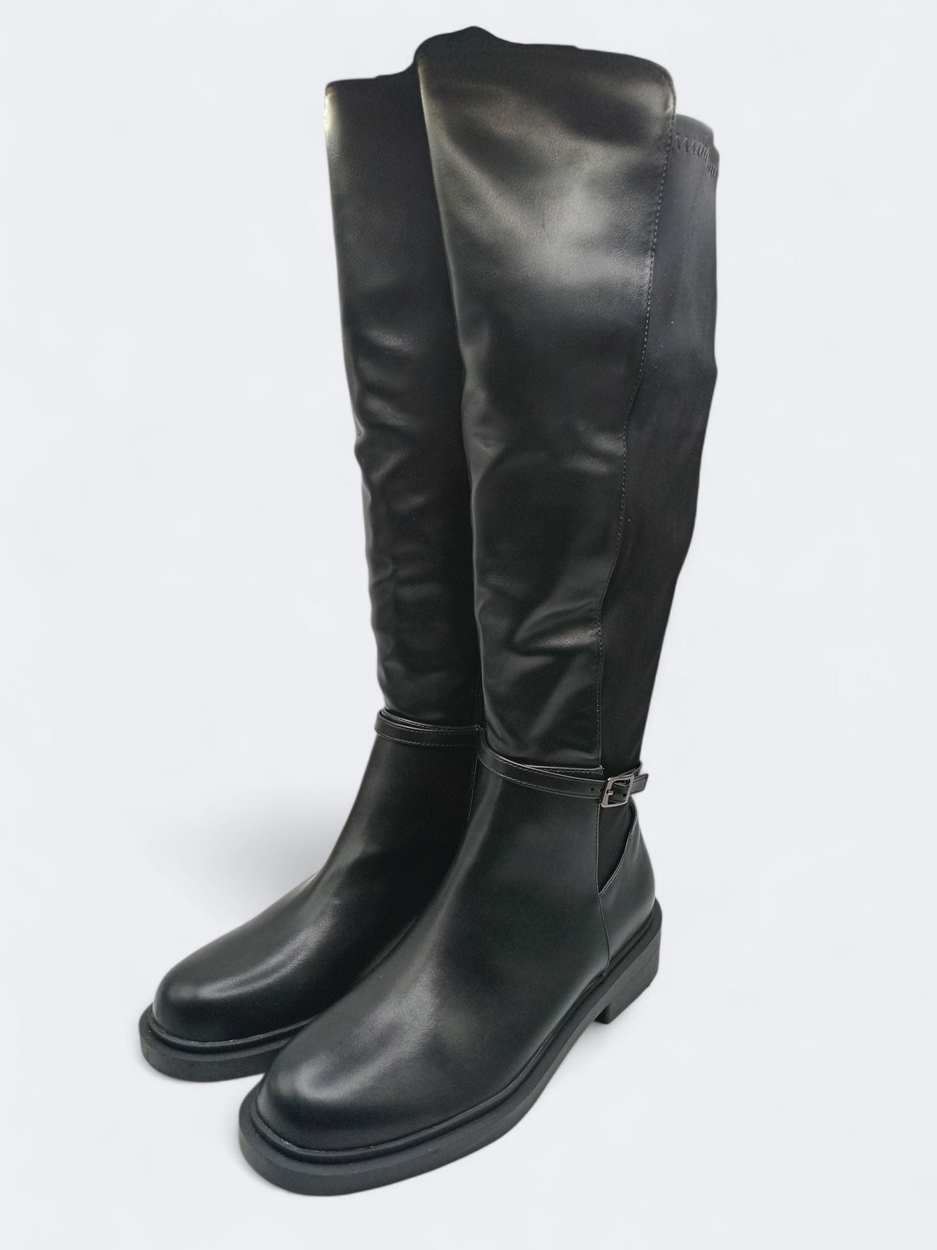 BOTA CAVALEIRA BUONAROTTI PRETO ECO PELE ZIPER TIRA REGULADORA LATERAL MONTARIA