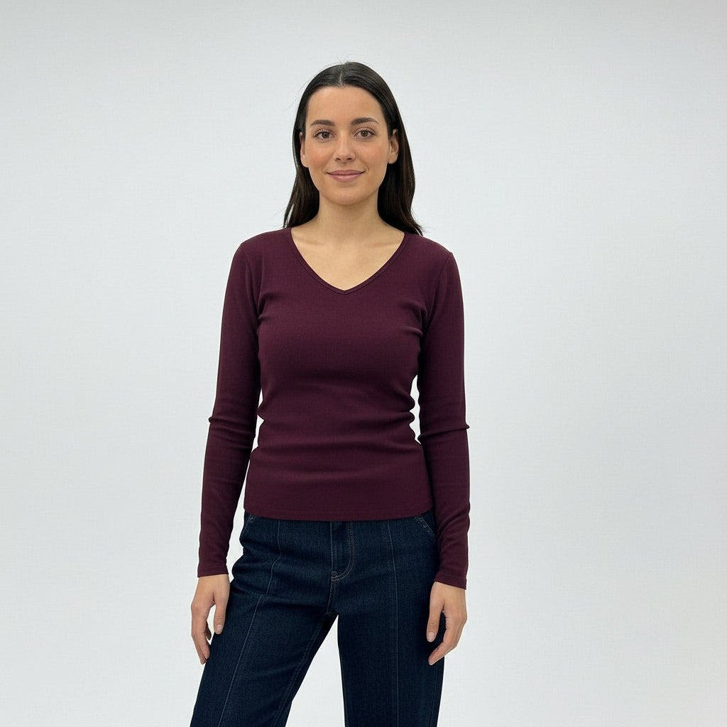 CAMISOLA VINCEOTTO BORDO DECOTE EM BICO MANGA CUMPRIDA