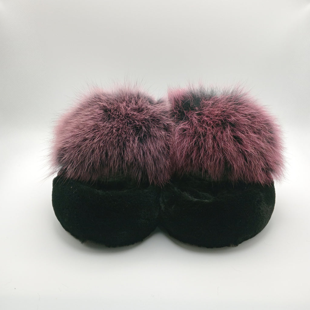 CHINELOS KEYMEI PRETO E ROSA PELOS VELUDO