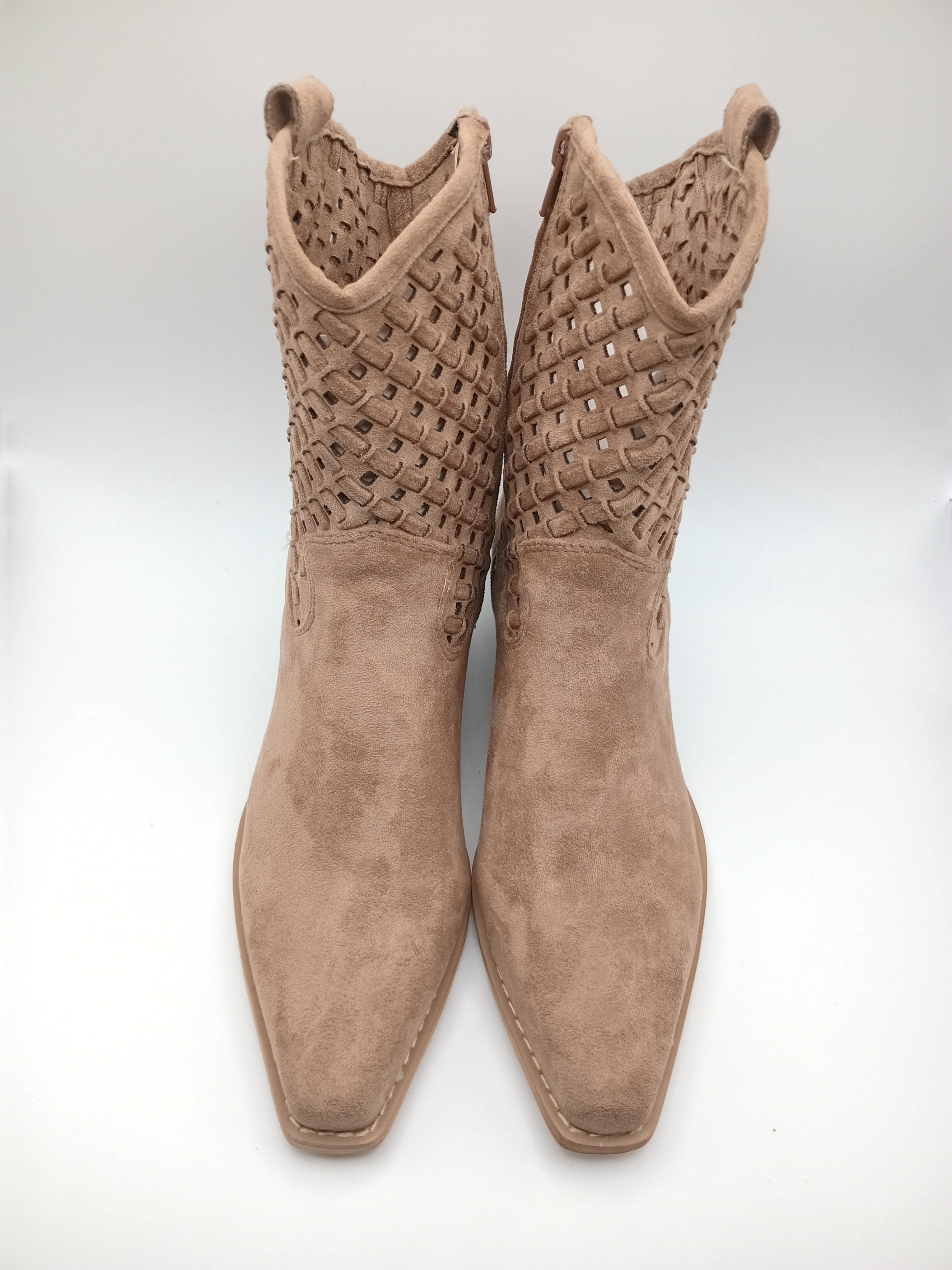 BOTA TEXANA MACADI CASTANHO CAMURÇA MACRAME BICUDO QUADRADO ZIPER