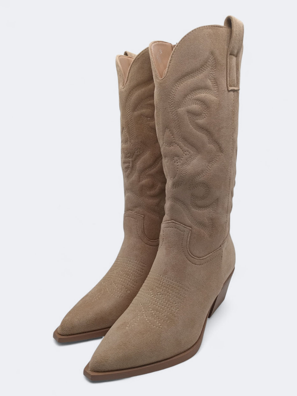 BOTA COWGIRL MARQUIIZ KHAKI BEGE CAMURÇA BORDADO ZIPER BICUDO