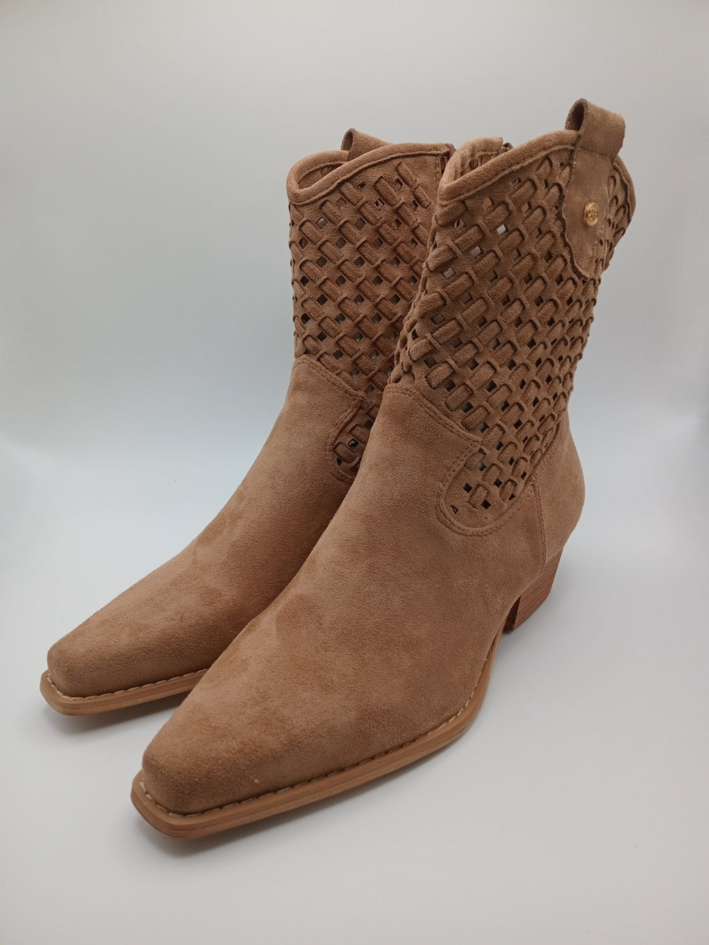 BOTA TEXANA MACADI CASTANHO CAMURÇA MACRAME BICUDO QUADRADO ZIPER