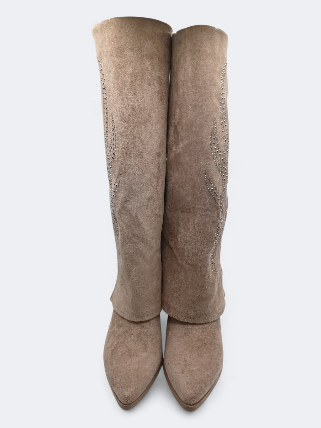 BOTA WESTERN STEPHAN PARIS BEGE CASTANHO CLARO CAMURÇA STRASS BRILHO BICUDO ZIPER CANO ALTO
