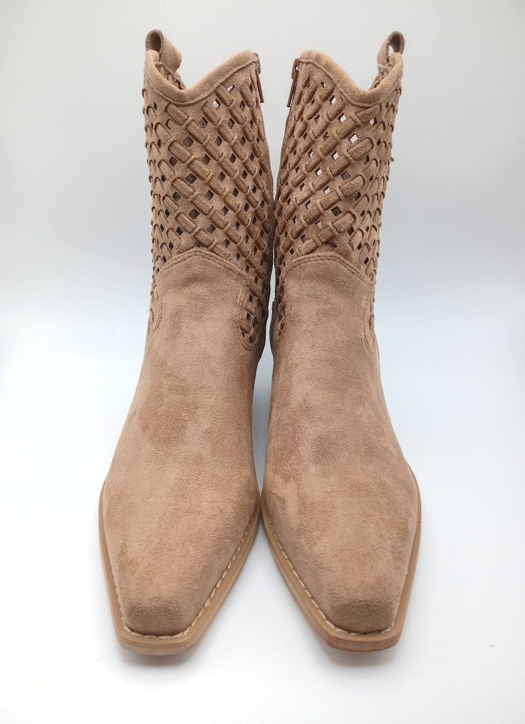 BOTA TEXANA MACADI CASTANHO CAMURÇA MACRAME BICUDO QUADRADO ZIPER