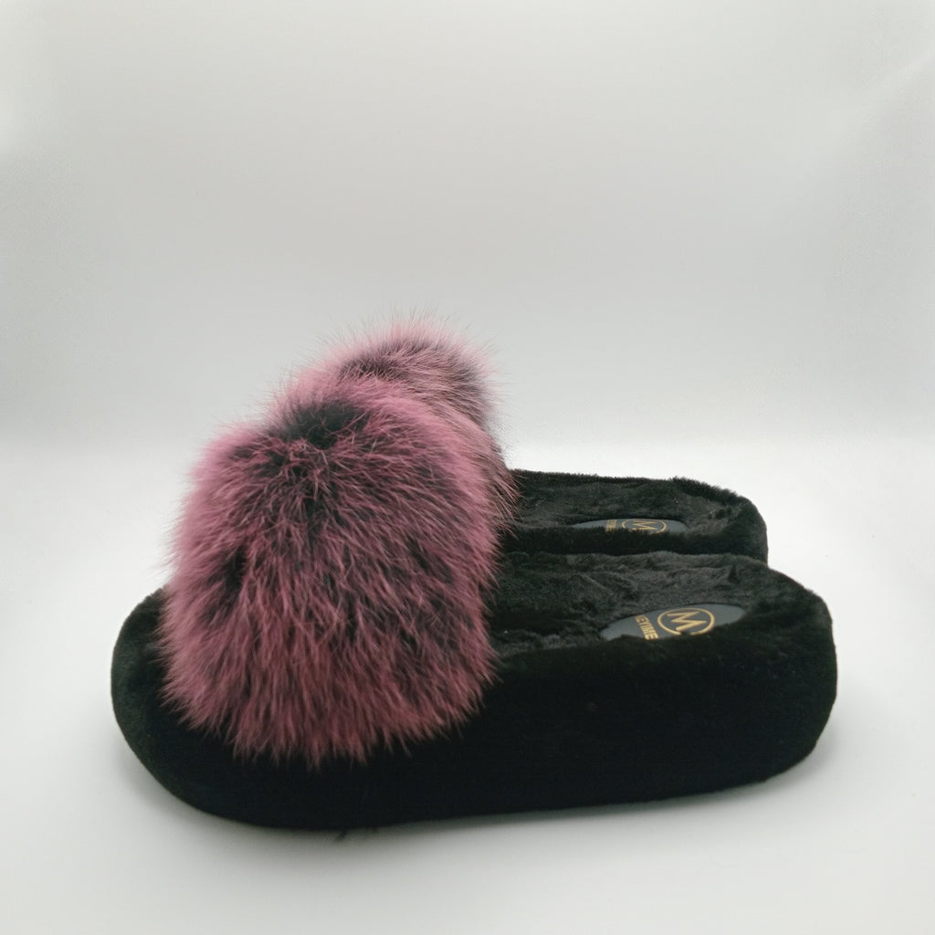 CHINELOS KEYMEI PRETO E ROSA PELOS VELUDO