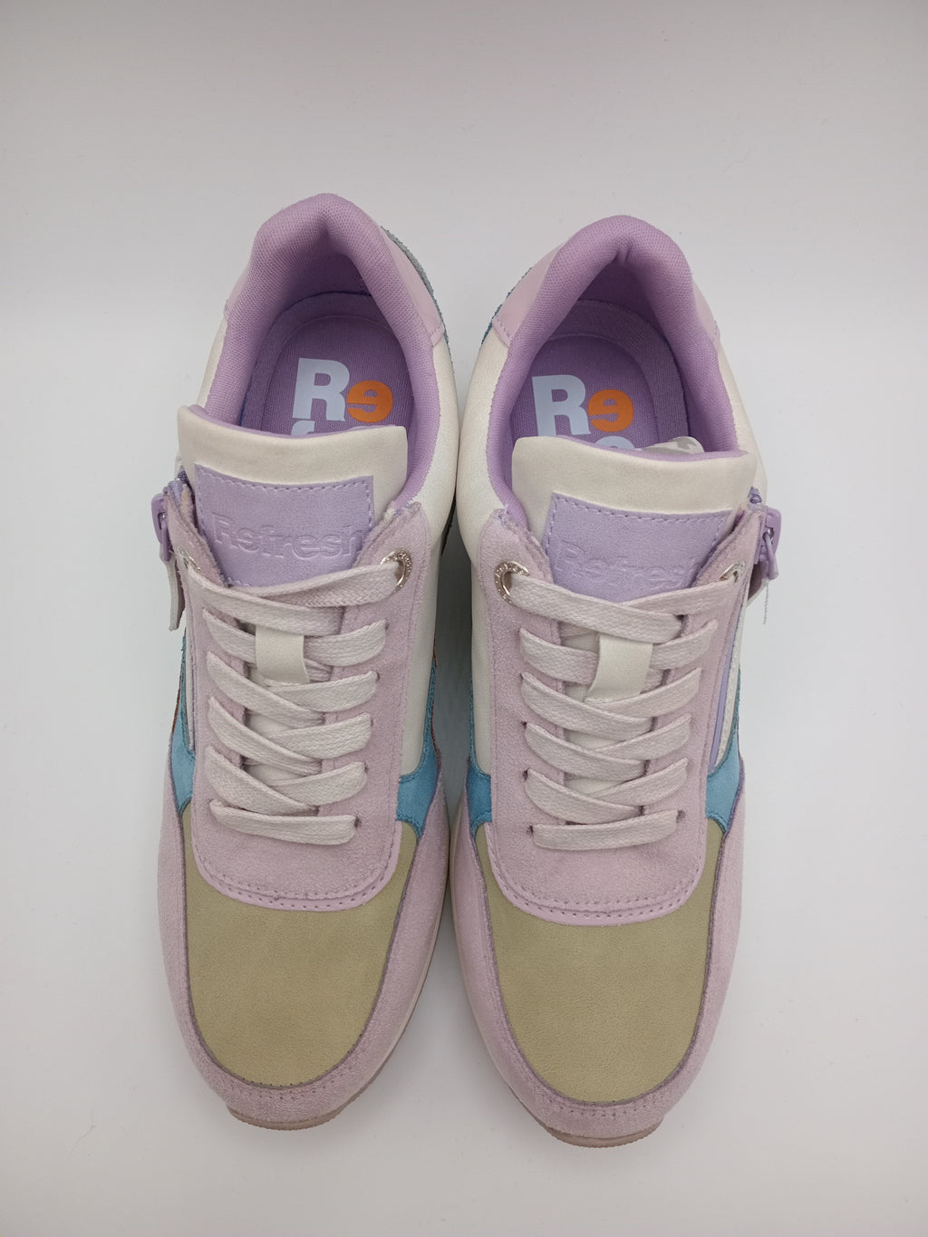 TÊNIS REFRESH LILAS CINZA AZUL TECIDO ABERTURA ZIPER LATERAL