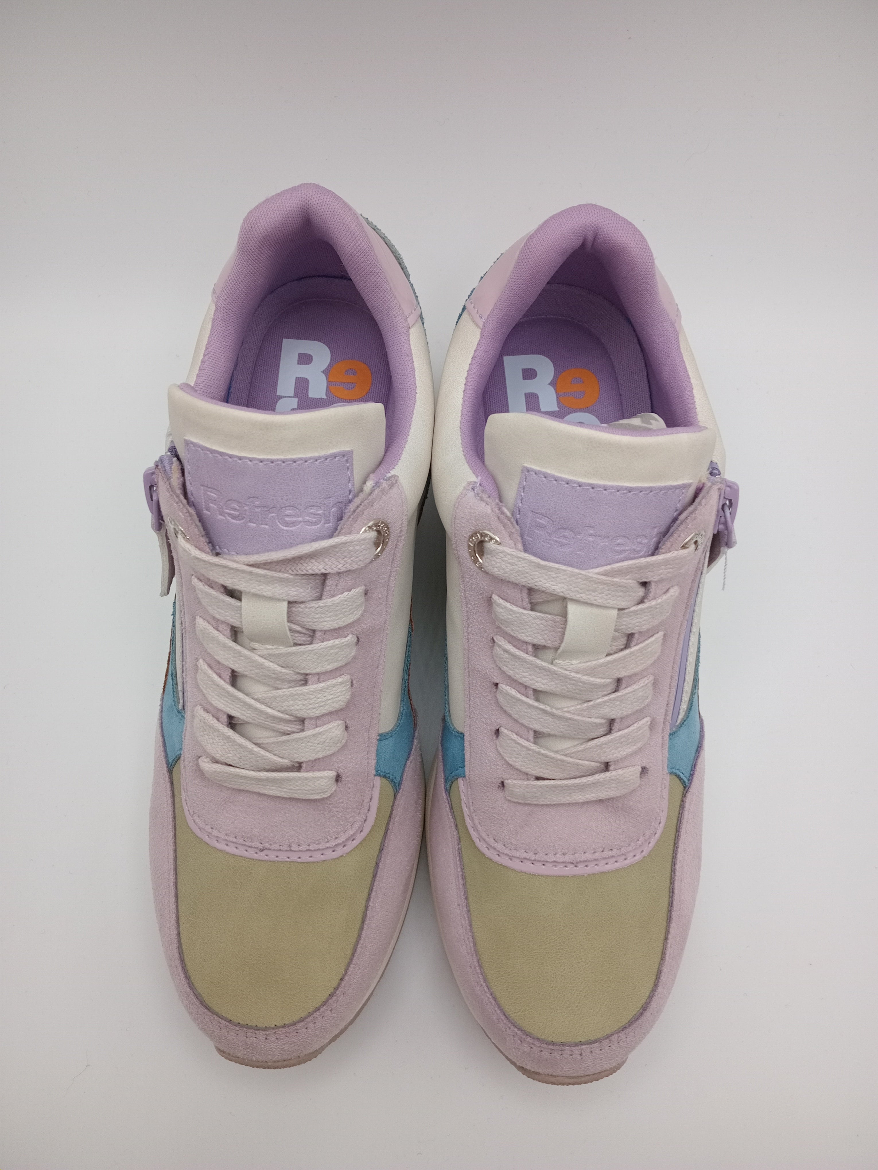 TÊNIS REFRESH LILAS CINZA AZUL TECIDO ABERTURA ZIPER LATERAL