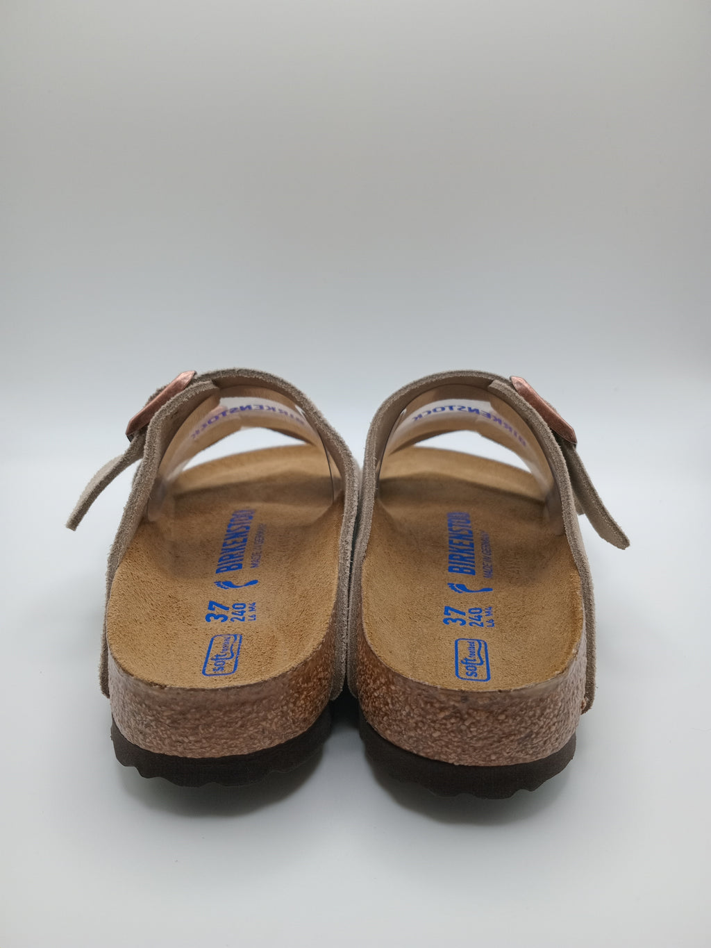Sandálias Birkenstock Arizona BS Faded khaki cinza Camurça com Duas Fivelas cobre Ajustáveis e Sola de Cortiça Ergonómica Confortável para Mulher e Homem