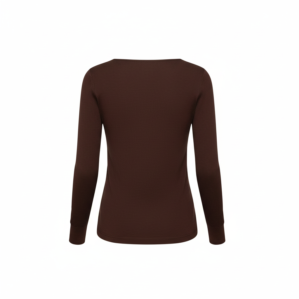 CAMISOLA VINCEOTTO CASTANHO ESCURO DECOTE EM BICO MANGA CUMPRIDA