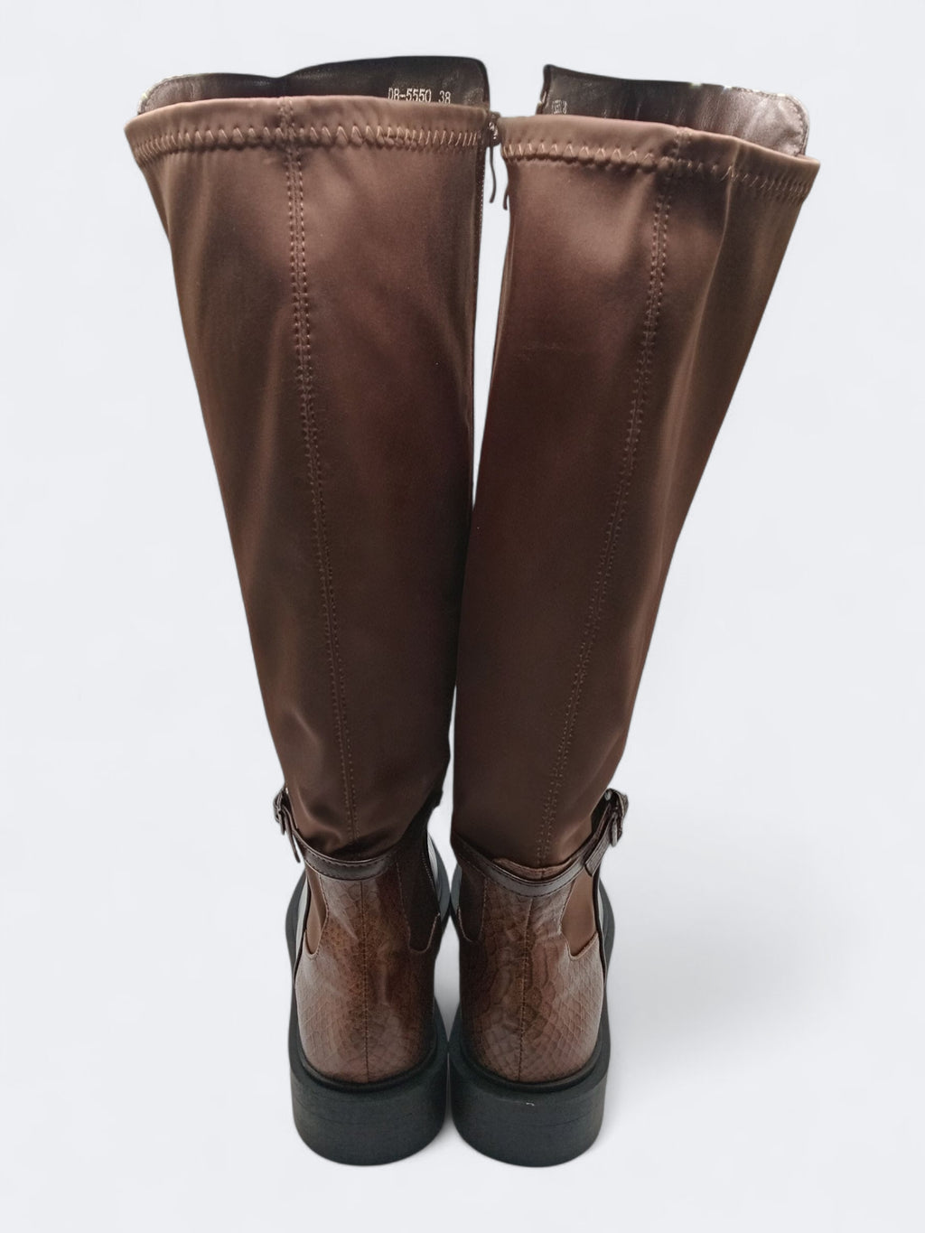 BOTA CAVALEIRA BUONAROTTI PRETO E CASTANHO ECO PELE ZIPER TIRA REGULADORA LATERAL