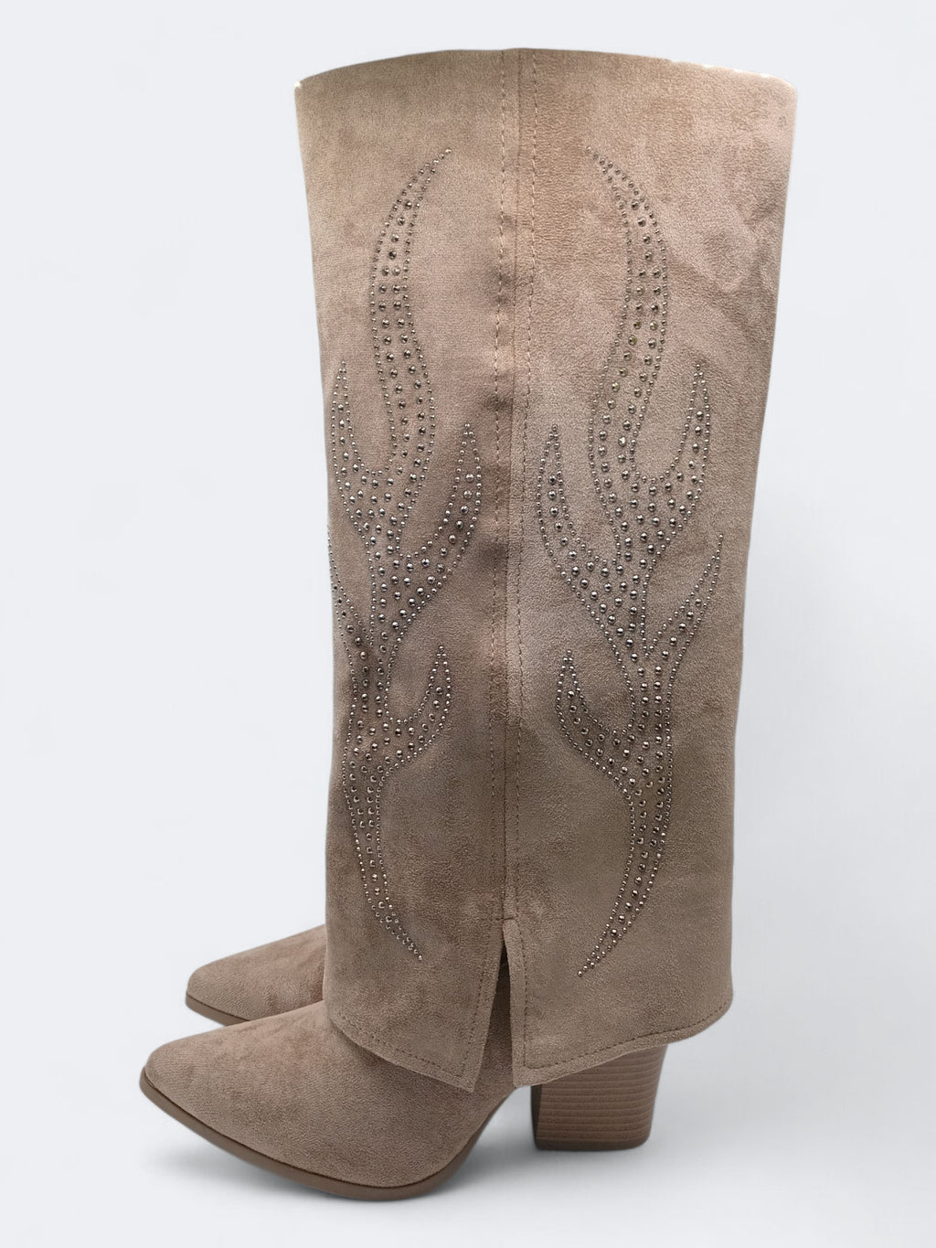 BOTA WESTERN STEPHAN PARIS BEGE CASTANHO CLARO CAMURÇA STRASS BRILHO BICUDO ZIPER CANO ALTO