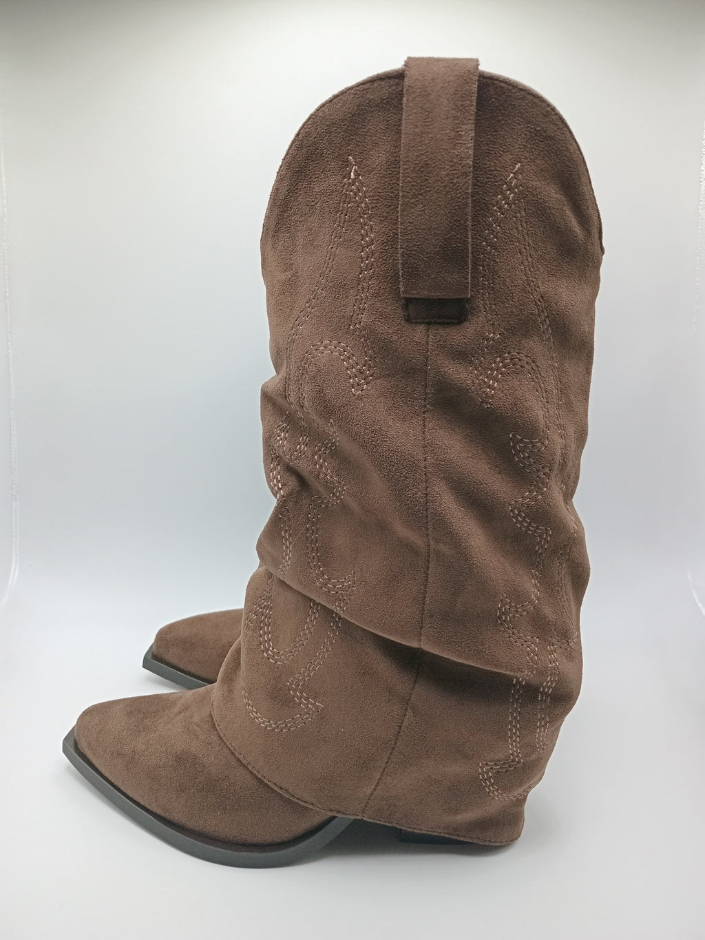 BOTA WESTERN IDEAL SHOES OLIVE CASTANHO ESCURO CAMURÇA BORDADO BICUDO ZIPER