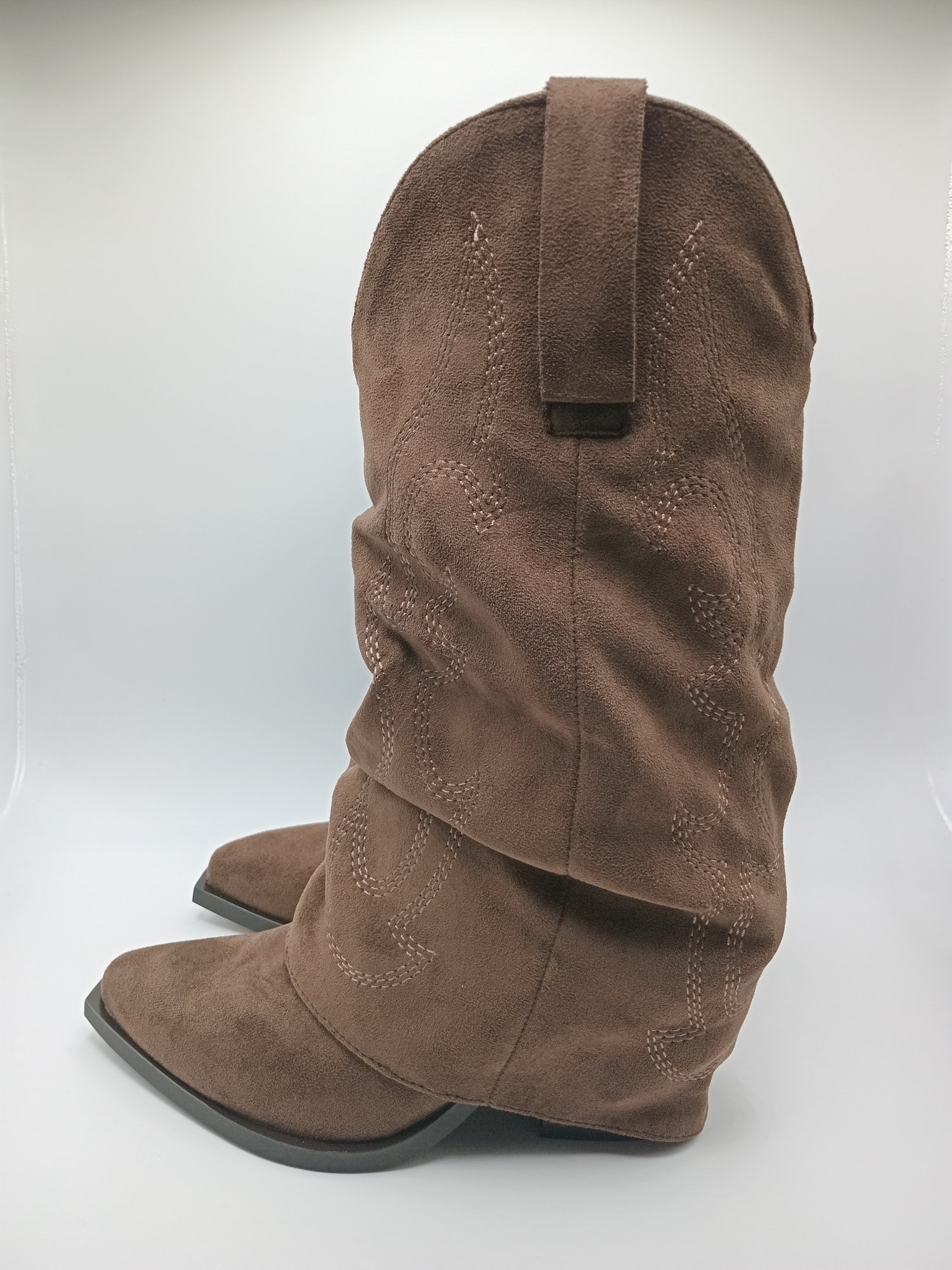 BOTA WESTERN IDEAL SHOES OLIVE CASTANHO ESCURO CAMURÇA BORDADO BICUDO ZIPER