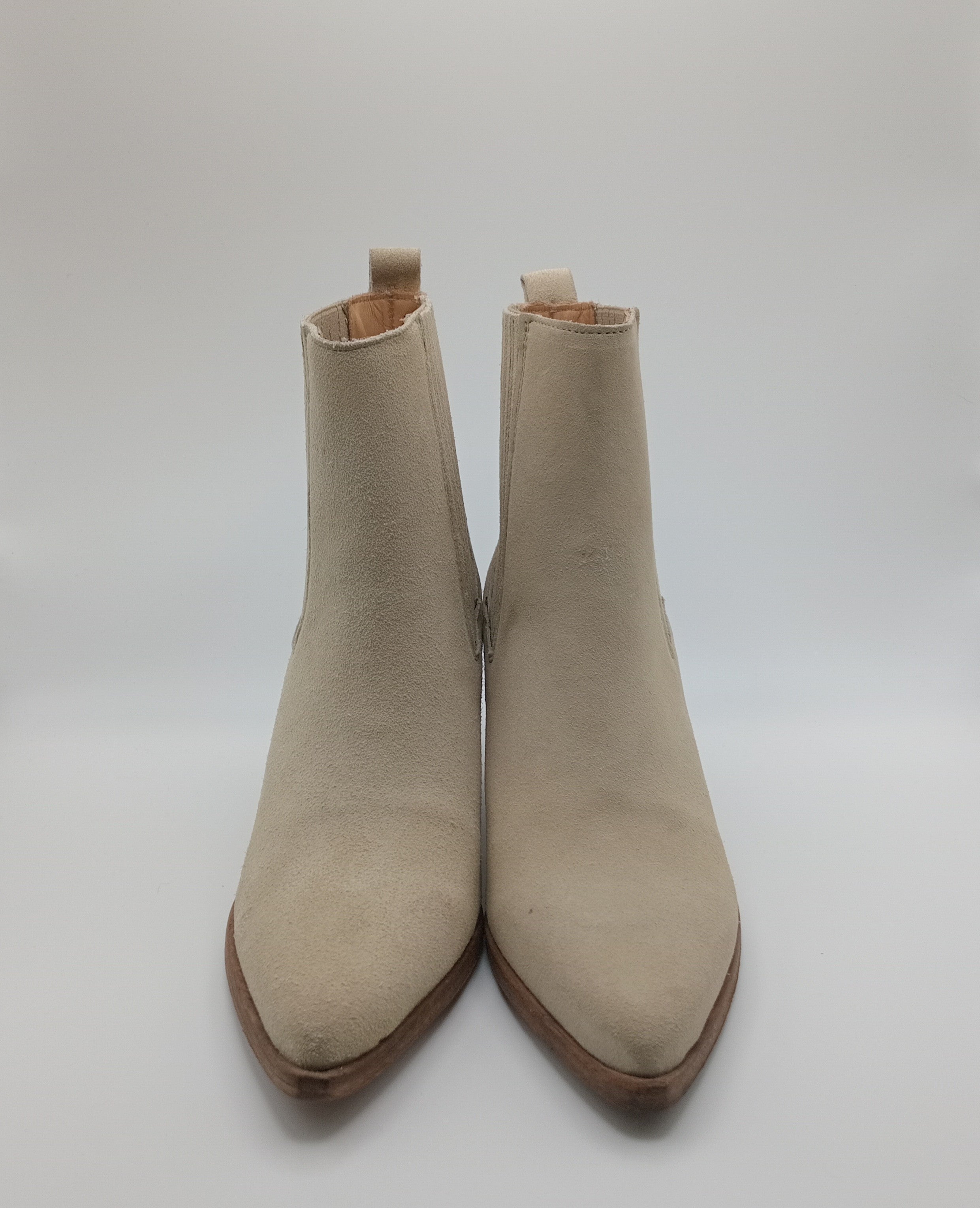 BOTA TEXANA CATARINA MARTINS CM BEGE COURO LATERAL CANELADO BICUDO