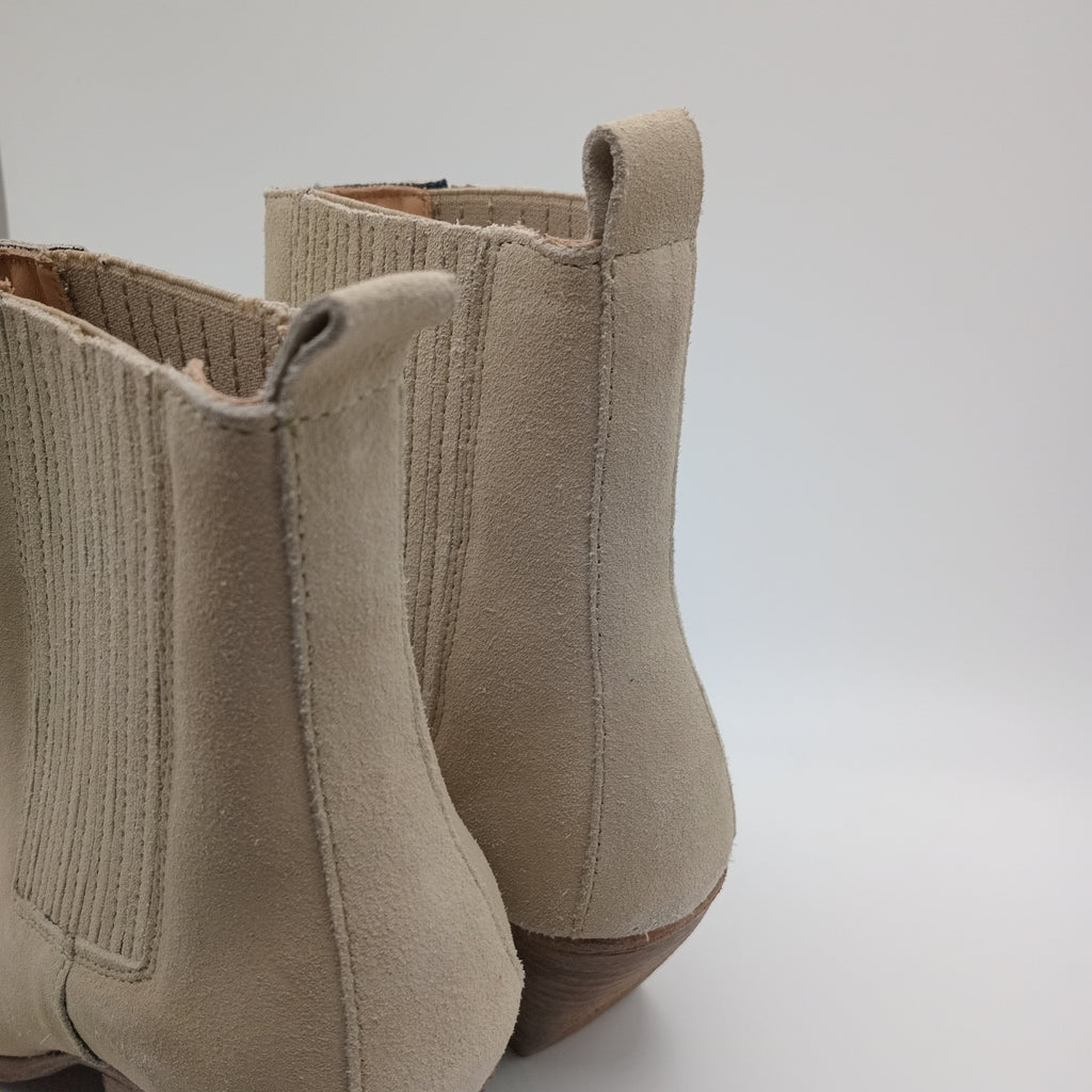 BOTA TEXANA CATARINA MARTINS CM BEGE COURO LATERAL CANELADO BICUDO